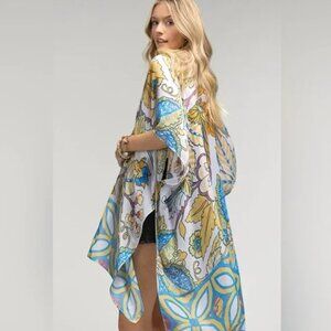 Bohemian 60s 70s Multicolor kimono Boho Floral Flower duster